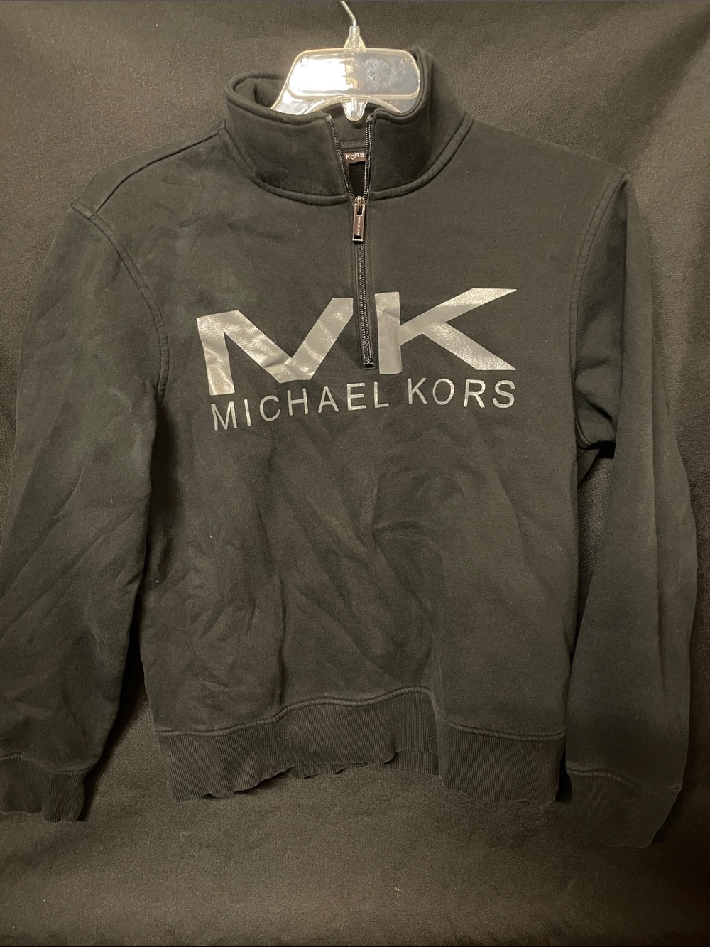 Michael Kors Black Men’s Quarter-Zip Sweatshirt with Silver Logo